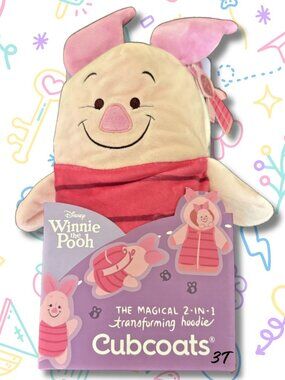 🐷 Disney Cubcoats Piglet 2‑in‑1 Plush → Hoodie – Size 3T (NIB) 🐷